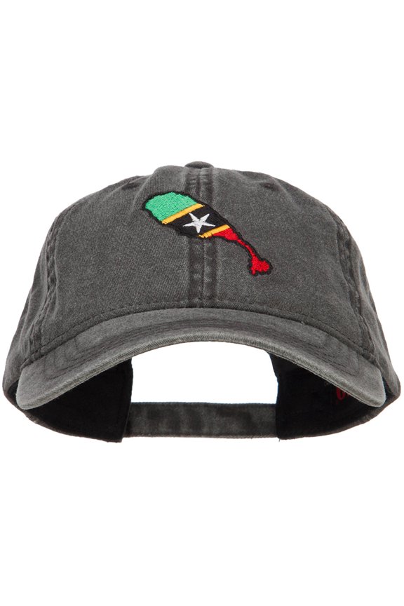 Saint Kitts and Nevis Map Flag Embroidered Washed Cap - Black OSFM