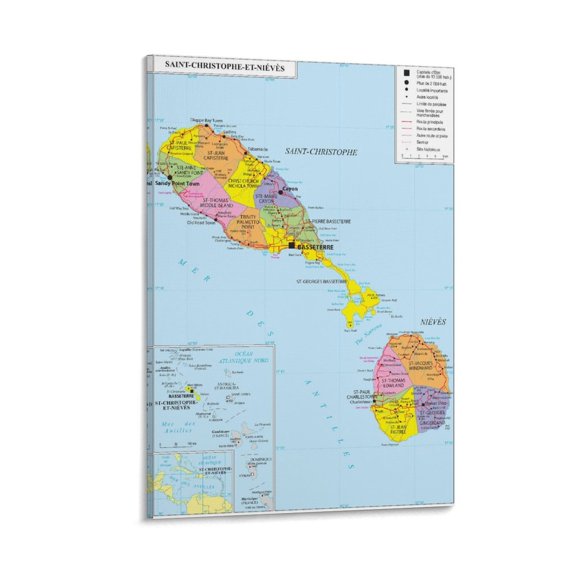 Saint-Kitts-and-Nevis Map Posters Canvas Wall Art Poster Decorative Bedroom Modern Home Print Picture Artworks Posters 20x30inch(50x75cm)