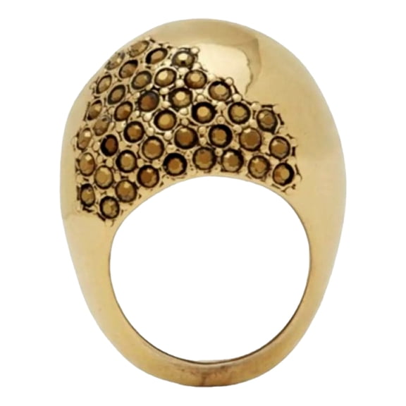Saint Laurent Edge Egg Rhinestone Gold Dome Cocktail Ring Size 6