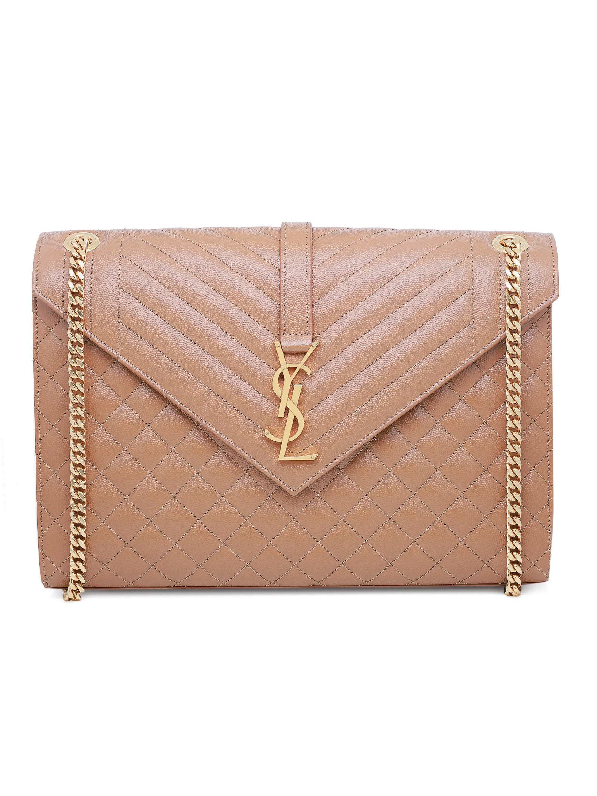 Saint Laurent Envelope Large Dark Beige Quilted Leather Crossbody