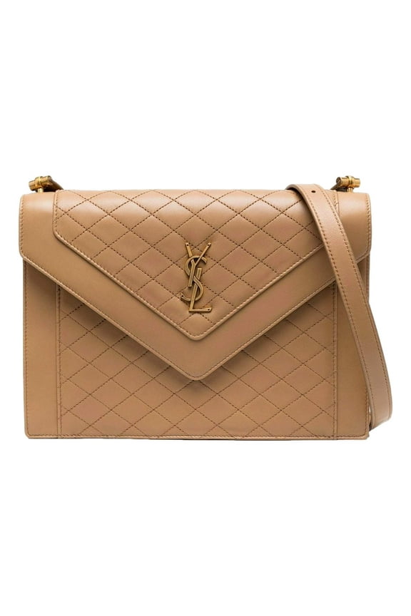 Gabby Monogram Quilted Lambskin Leather Light Brown Shoulder Bag