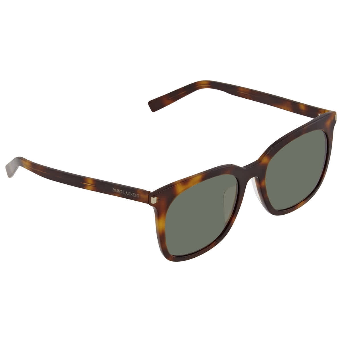 Saint Laurent Havana Acetate Frame Square Sunglasses, Green