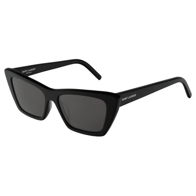 Saint Laurent Women's Narrow Cat Eye Sunglasses, Shiny Black/Grey Green, One Size
