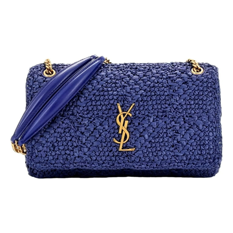 Saint Laurent Women s Monogram Raffia Shoulder Bag Blue