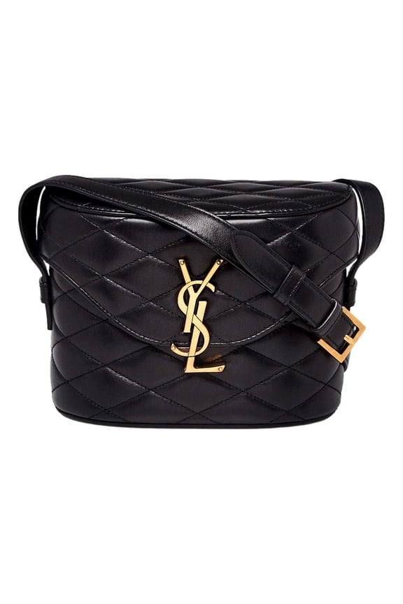 June Quilted Leather Crossbody Bag in Black with Gold Hardware