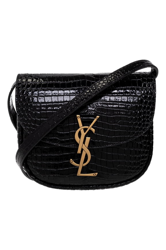 Kaia Croc Embossed Leather Small Crossbody Bag Black