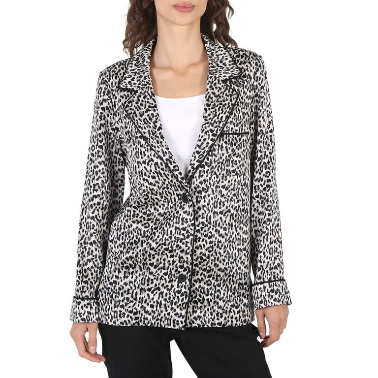 Saint Laurent Ladies Black Leopard pattern Silk Blazer Brand Size 38 Walmart