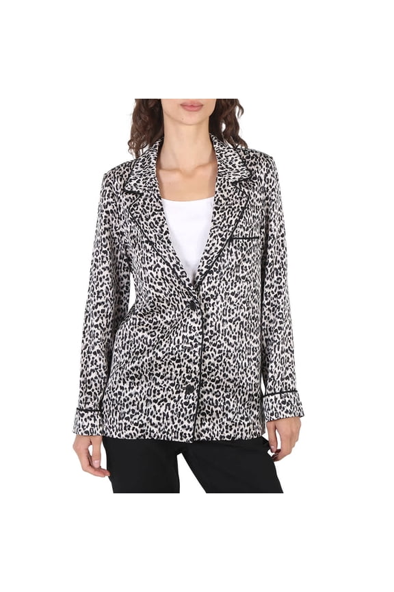 Ladies Black Leopard-pattern Silk Blazer, Brand Size 38