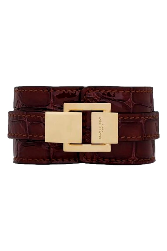 Le Carr Red Croc Leather Wrap Bracelet Gold YSL Clasp