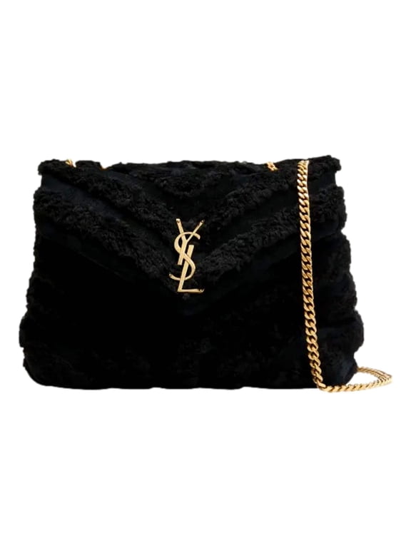 Loulou Black Shearling Medium Shoulder Bag