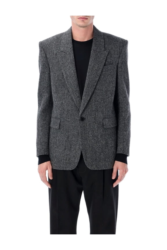 Oversized Herringbone Wool Single Jacket (Men's)