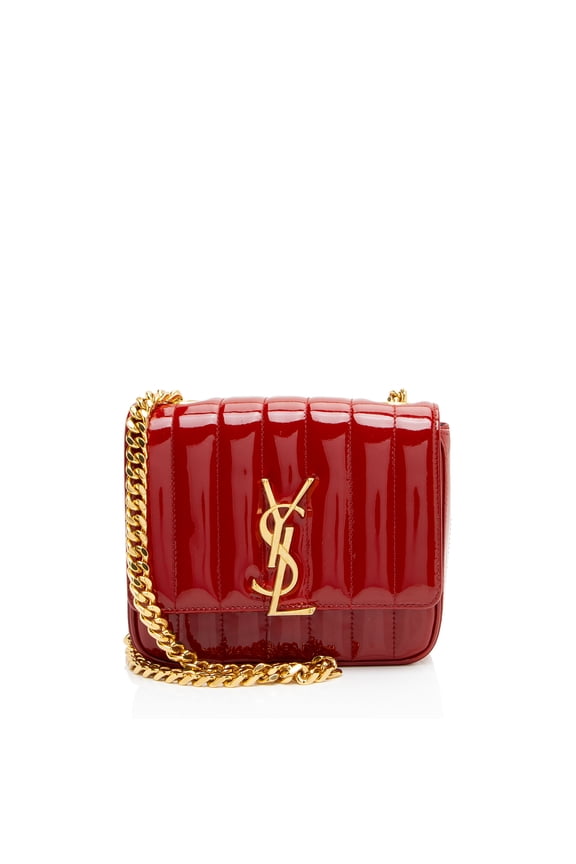 Pre-Owned Saint Laurent Patent Leather Monogram Vicky Small Shoulder Bag