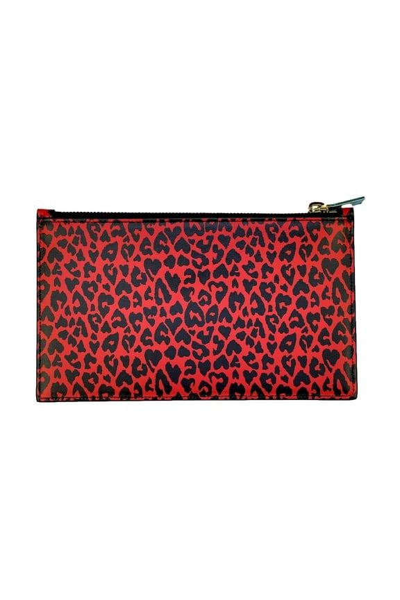 Rouge Leopard Printed Calfskin Leather Medium Pouch