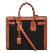 Saint Laurent Sac De Jour Satchel Black Canvas Brown Leather Crossbody Bag Gold Tone Made in Italy New