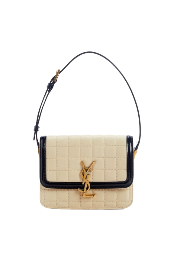 Solferino Leather Black Ivory Quilted Suede Shoulder Bag