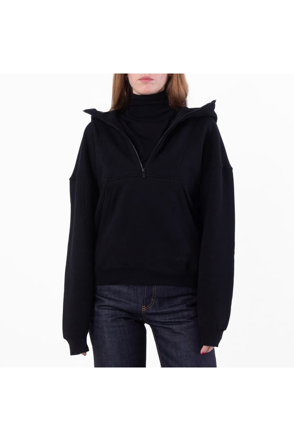 Womens Black Camionneur Trucker Fleece Hoodie, Size Medium