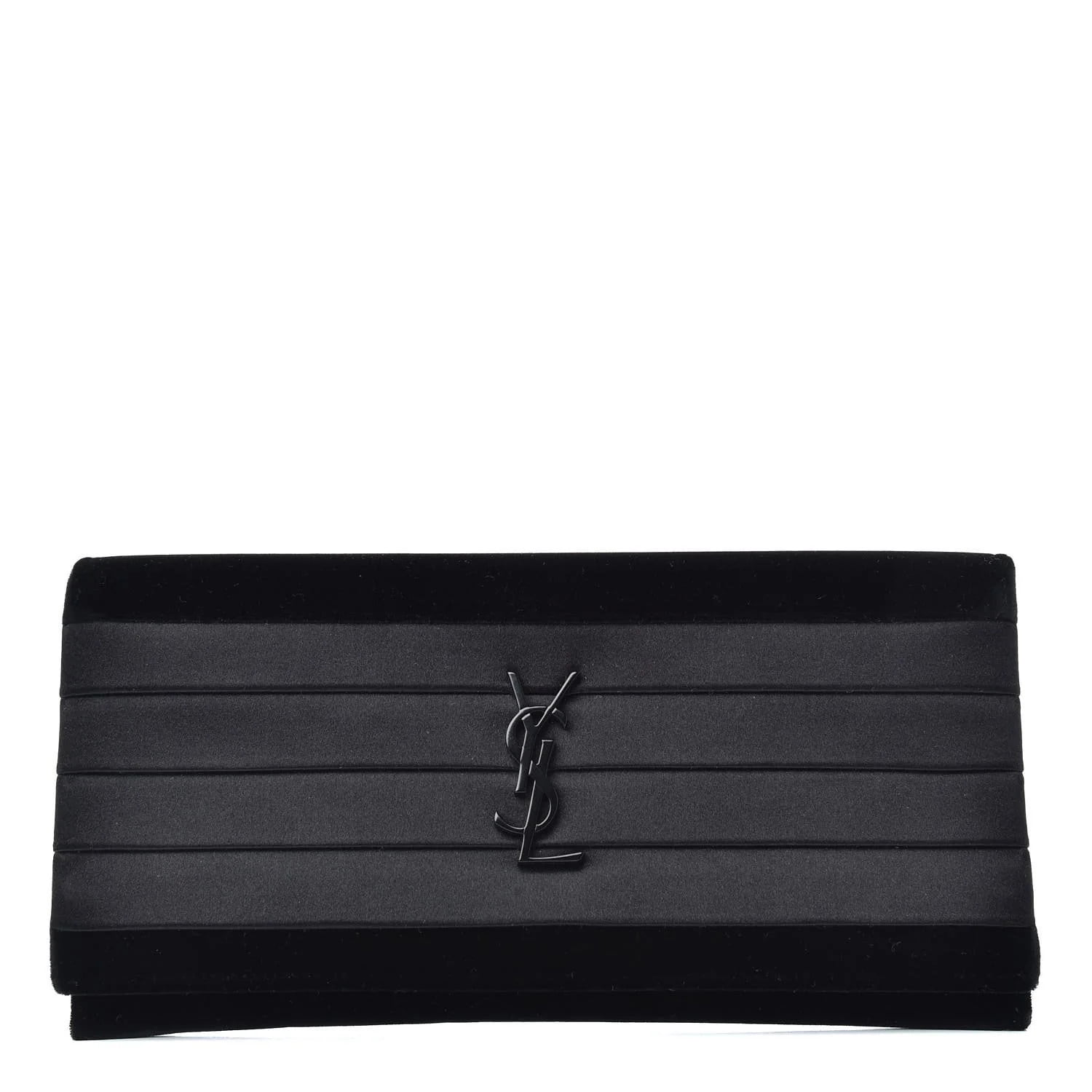 Saint Laurent YSL Velvet Satin Monogram Smoking Clutch Black 593168