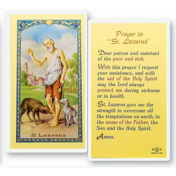 Saint Lazarus Laminated Catholic Prayer Holy Card with Prayer on Back, Pack of 25