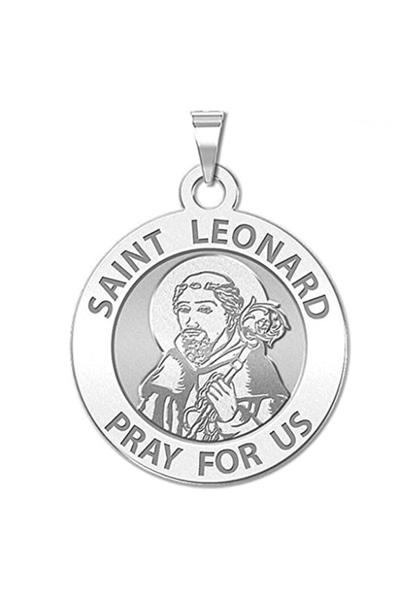 Saint Leonard Religious Medal - 2/3 inch Size of Dime, Sterling Silver