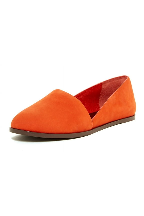 Fiji Paprika Orange Nubuck Leather SlipOn Smoking Slipper Flat (Orange, 8.5)