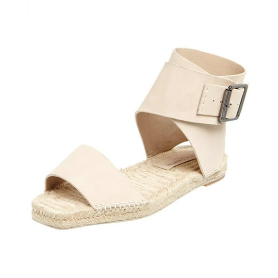 Saint & Libertine Marbella Putty Nubuck Leather Flat Ankle Cuff Jute Sandals (Putty, 10)