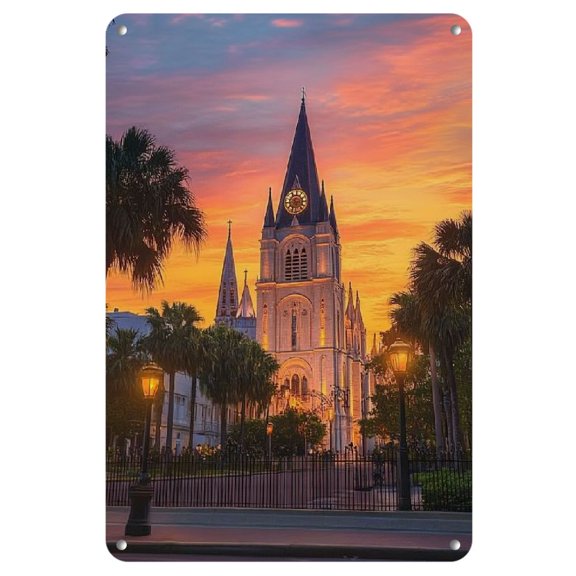 Saint Louis Cathedral in New Orleans - 8x12" Metal Wall Art, Vintage-Inspired Iron Painting for Home Decor, Perfect for Room Decor