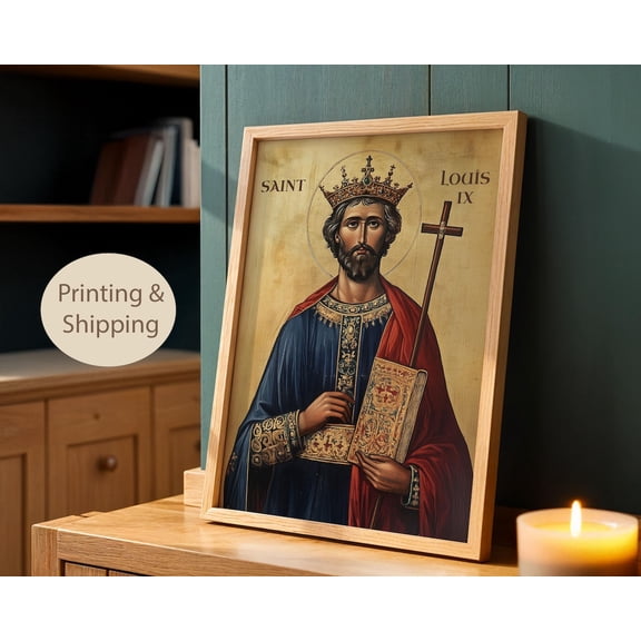 Saint Louis Ix Icon Byzantine Orthodox Wall Art King Of France Christian For Faith And Royal Virtue, Unframed Paper Poster 8x10in