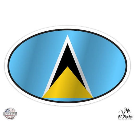 Saint Lucia Flag Oval - 7" Vinyl Sticker - For Car Laptop I-Pad - Waterproof Decal