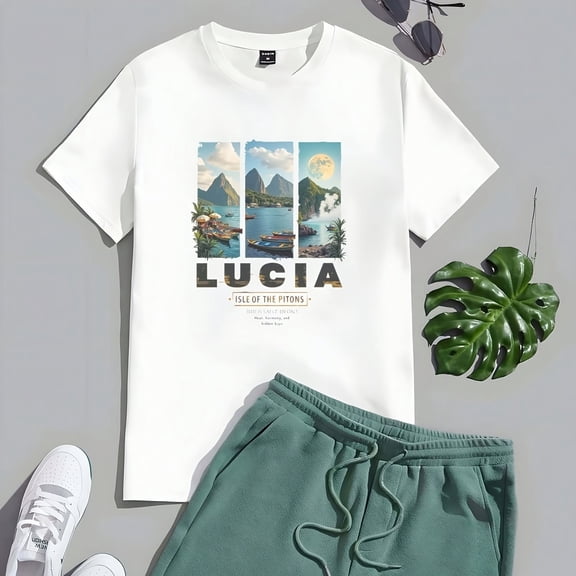 Saint Lucia Isle Pitons T-Shirt - 220g Cotton , ribbean Vation uvenir, Island Graphic3