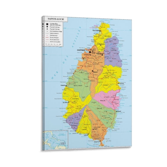 Saint-Lucia Map Posters Posters Wall Art Painting Canvas Gift Living Room Prints Bedroom Decor Poster Artworks 24x36inch(60x90cm)