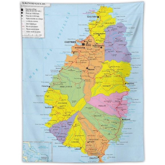 Saint Lucia Map Wall Tapestry Poster Modern World Map Painting Print for Bedroom Home Decoration 30" x 40"