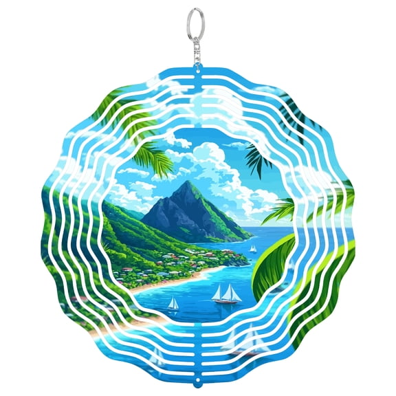Saint Lucia Pitons 3D Wind Spinner Stainless Steel Kinetic Yard Art Garden Decor Caribbean Volcano Gift