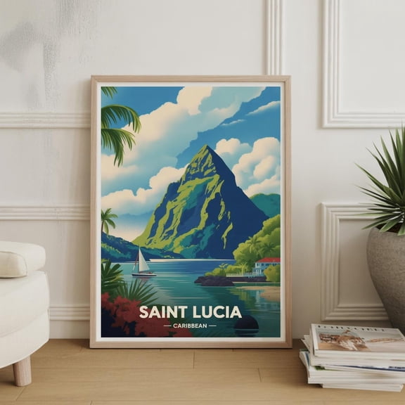 Saint Lucia Poster, Caribbean Travel Wall Art, Tropical Decor, Unframed Paper Poster 8x10in