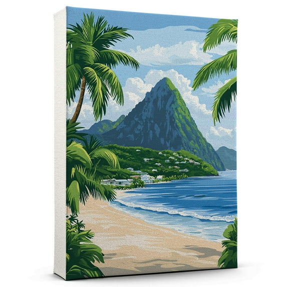 Saint Lucia Travel Canvas, Vintage City Canvas Caribbean Canvas Wall Art, Saint Lucia Canvas Colorful, Caribbean Picture Canvas - 104AZ1209