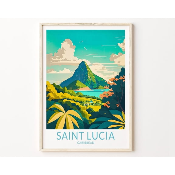 Saint Lucia Travel Poster, Caribbean Island Poster Print, Caribbean Island Saint Lucia Wall Art Gallery, Saint Lucia Poster Wall Art, Modern Wall Decor, 8x12 UNFRAMED