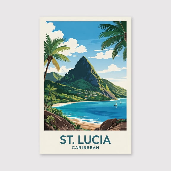 Saint Lucia Travel Print Canvas Wall Art, Saint Lucia Wall Hanging Home decor Saint Lucia Canvas Art, Wall Art Caribbean Travel Print Canvas Canvas-1WN714