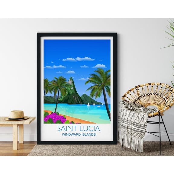 Saint Lucia Travel Print, Travel Poster of Saint Lucia, Windward Islands, Caribbean, Travel Poster, St Lucia Print, 24x36 UNFRAMED