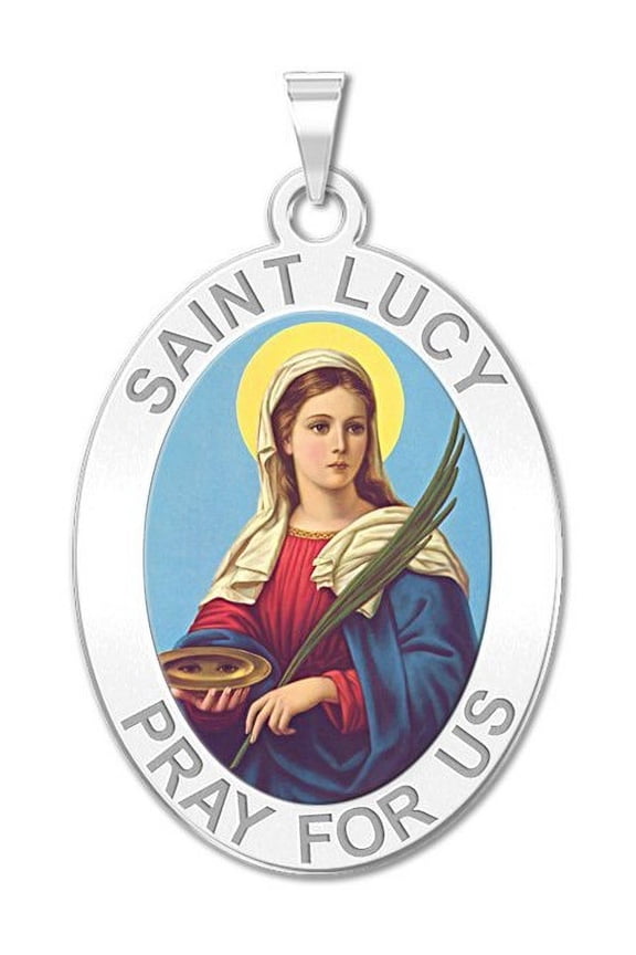 Saint Lucy Religious Medal Color - 3/4 Inch X 1 Inch - Sterling Silver