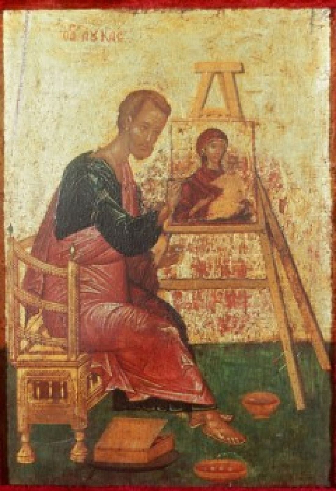 Saint Luke Painting the Blessed Virgin Michael Damaskenos (1550 Greek) Wood Canvas Art - Michael Damaskenos (18 x 24)