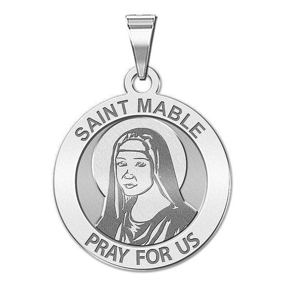 Saint Mable of Riom Religious Medal - 2/3 Inch Size of Dime, Solid 14K White Gold
