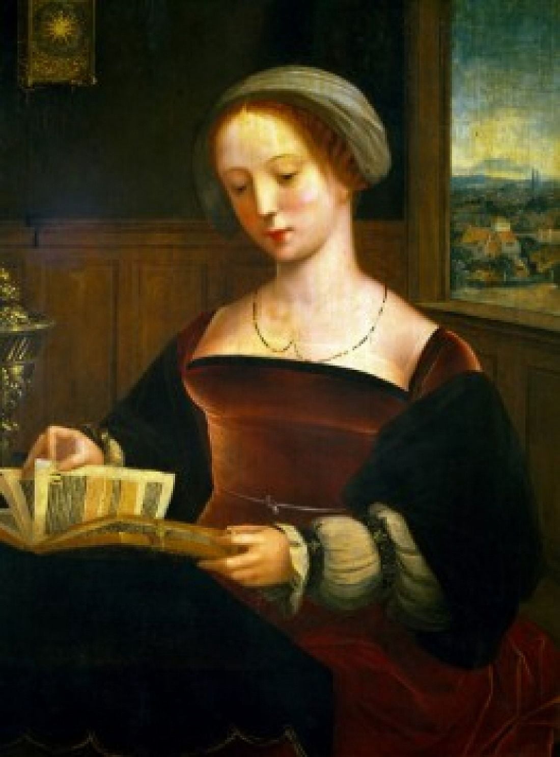 Saint Madeleine Reading  16th Century Canvas Art -  (18 x 24)