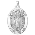thumbnail image 1 of Saint Madron OVAL Religious Medal  - 2/3 x 3/4 inch Size of Nickel, Solid 14K White Gold, 1 of 2