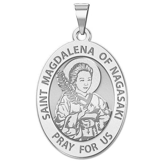 Saint Magdalena of Nagasaki Religious Medal - Oval 3/4 Inch X 1 Inch 14K White Gold