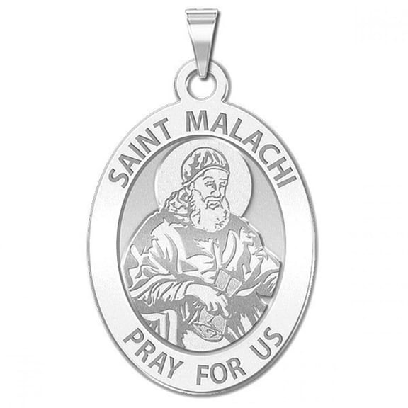 Saint Malachi Religious Medal - 1/2 inch x 2/3 inch - Solid 14K White Gold