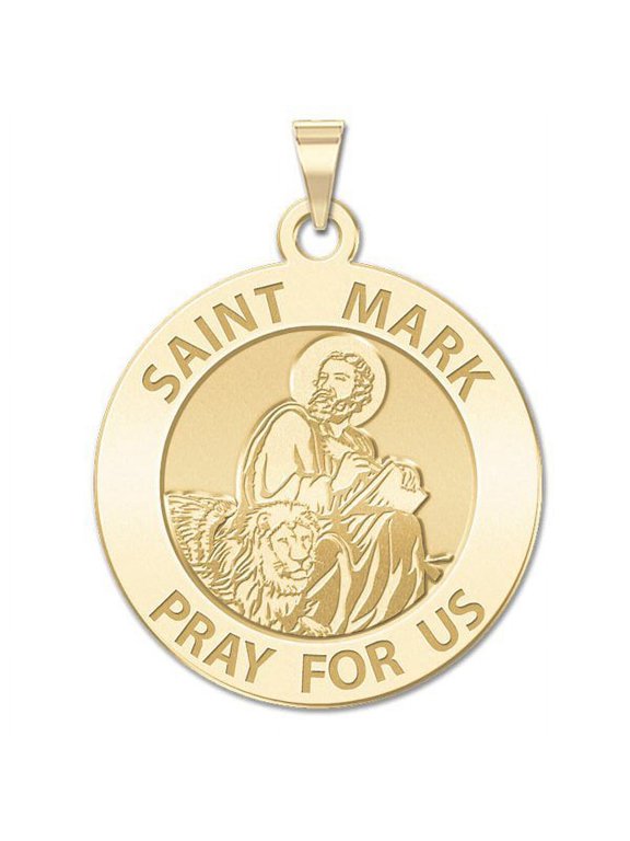 Saint Mark Religious Medal - 2/3 Inch Size of Dime, Solid 14K Yellow Gold