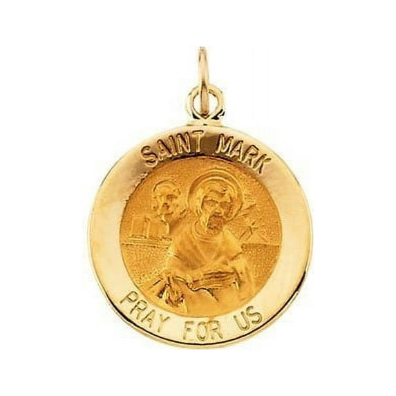 Saint Mark Round Religious Medal - Solid 14k Yellow Gold, Just Under 3/4 Inch (18.0mm)