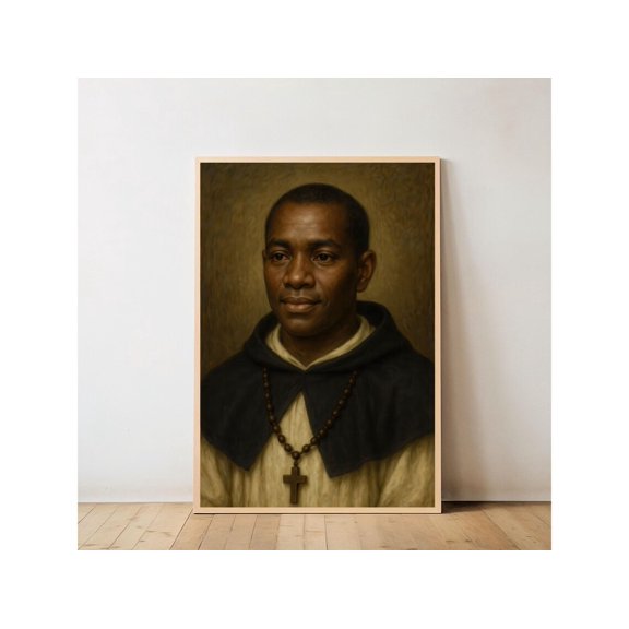 Saint Martin De Porres Portrait: Catholic Christian Wall Art, Dominican Brother (Digital Download), Stretched Canvas Size 8x12