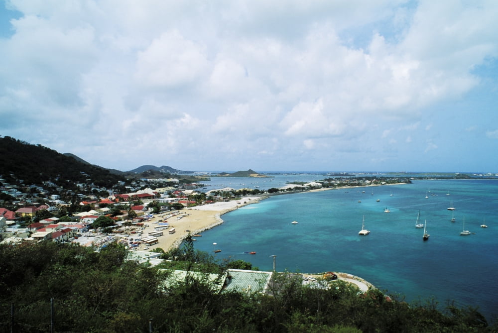 Saint Martin view of coastal town and harbor Caribbean Overlooking Marigot from fort Canvas Art - Bill Bachmann  Design Pics (17 x 11)