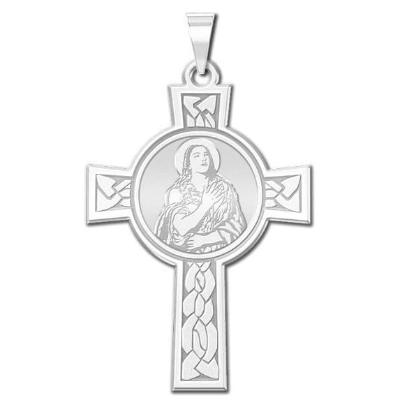 Saint Mary Magdalene Religious Medal - About 3/4 Inch X 1-1/4 Inch -Solid 14K White Gold