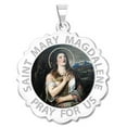 thumbnail image 1 of Saint Mary Magdalene Scalloped Religious Medal Color - 2/3 Inch Size of Dime, Solid 14K White Gold, 1 of 2